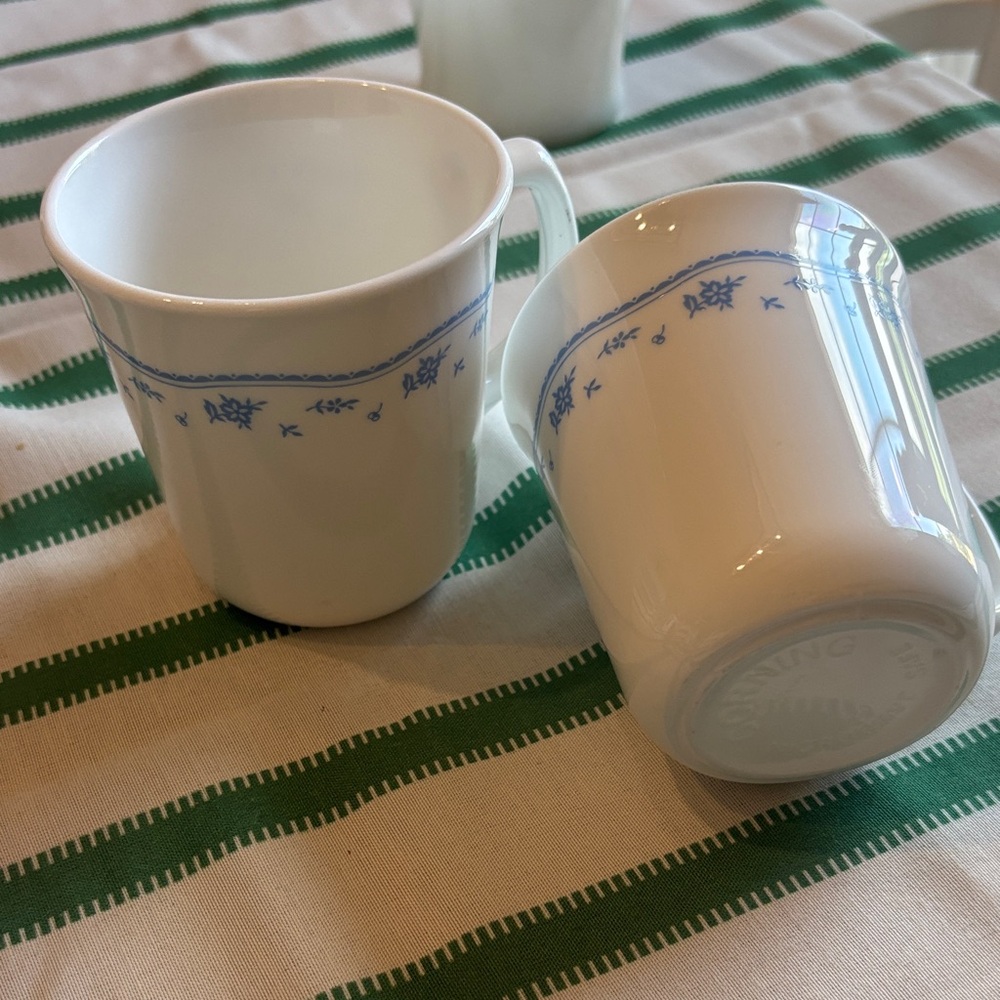 Corning ware Morning blue set of 2 Blue and White Ceramic Mugs ❤️